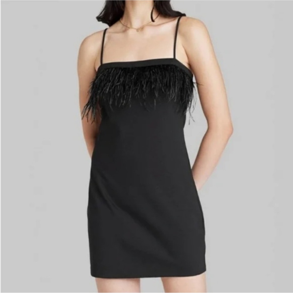 Fashion Nova Black Feather Trimmed Mini Dress